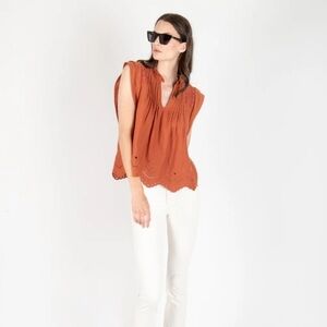 Women's Rust Eyelet Sleeve Blouse